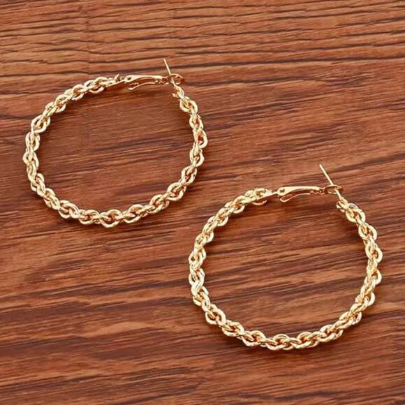 Chunky Gold Chain Hoop Earrings - Picture 2 of 2
